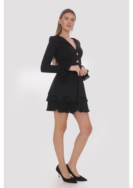 Ceket Elbise Şifon Krep Detaylı