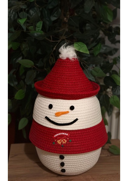 El Yapımı Tasarım Kardan Adam Dekoratif Sepet, Yılbaşı Sepet Ekru / Tek Ebat fiyatları