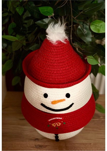 El Yapımı Tasarım Kardan Adam Dekoratif Sepet, Yılbaşı Sepet Ekru / Tek Ebat modelleri