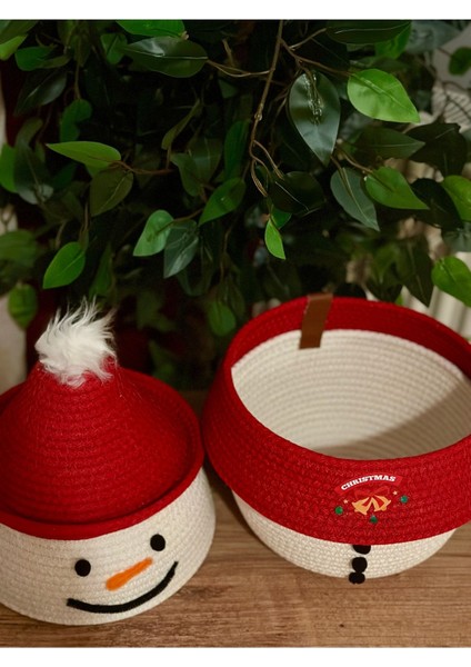 El Yapımı Tasarım Kardan Adam Dekoratif Sepet, Yılbaşı Sepet Ekru / Tek Ebat fırsatları