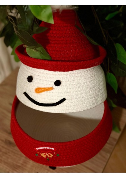 El Yapımı Tasarım Kardan Adam Dekoratif Sepet, Yılbaşı Sepet Ekru / Tek Ebat indirimleri