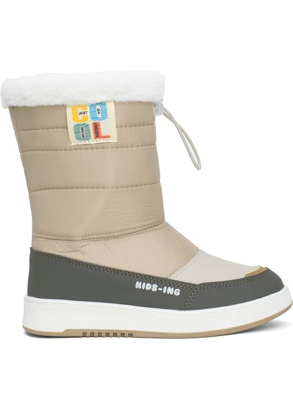 Siyah & Bej Kürklü Fermuarlı Çocuk Kar Bot