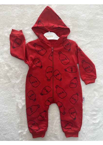 Kapşonlu Milk Baskılı Tulum