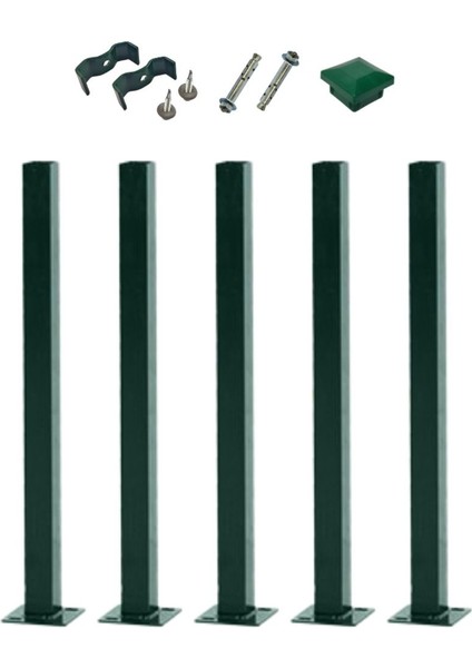 Panel Çit Direği Aksesuarlı 100 cm - Yeşil -5 Adet
