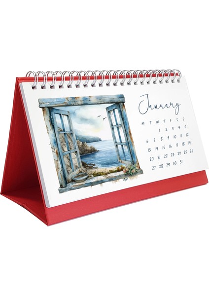 Deniz Manzaralı 2025 Masa Takvimi, Denize Açılan Pencereler Masa Takvimi, Okyanus Manzaralı Takvim, Window Ocean 2025 Desk Calendar