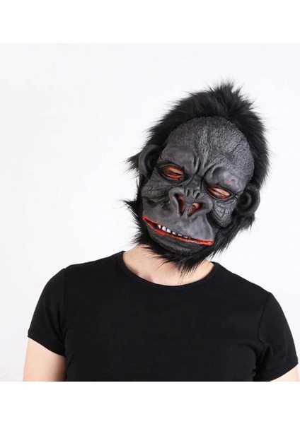 Lateks Goril Maskesi Maymun Maskesi Et Maskesi Orangutan Siyah Saçlı 1 No