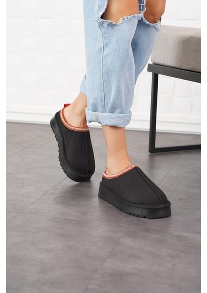 Milano Içi Tüylü Yüksek Tabanlı Ug Kadın Terlik Siyah