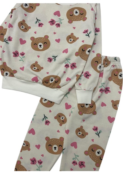 Kız Çocuk Iki Iplik Pamuklu Şardonlu Ekru Ayıcık Desen Uzun Kollu Pijama Takımı fırsatları