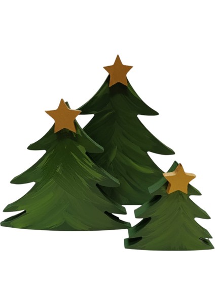 3lü Yılbaşı Ağacı Ahşap Dekor - Yılbaşı, Noel, Özel Etkinlik