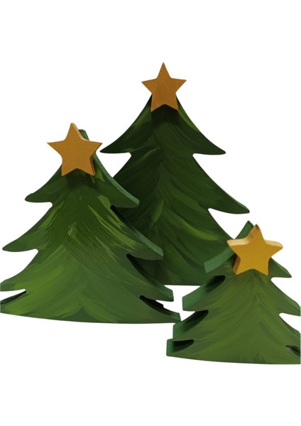 3lü Yılbaşı Ağacı Ahşap Dekor - Yılbaşı, Noel, Özel Etkinlik