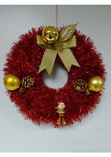 Yılbaşı Kapı Süsü Çelenk Yeni Yıl Noel Dekoratif Kapı Süsü - 30 cm - KS017