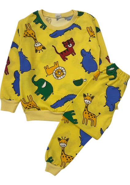 Erkek Çocuk Iki Iplik Pamuklu Şardonlu Sarı Hayvan Desenli Uzun Kollu Pijama Takımı fiyatları