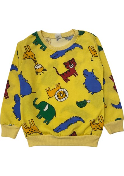 Erkek Çocuk Iki Iplik Pamuklu Şardonlu Sarı Hayvan Desenli Uzun Kollu Pijama Takımı modelleri