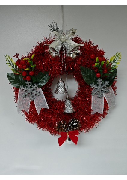 Yılbaşı Kapı Süsü Çelenk Yeni Yıl Noel Dekoratif Kapı Süsü - 30 cm - KS007