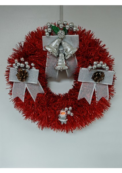 Yılbaşı Kapı Süsü Çelenk Yeni Yıl Noel Dekoratif Kapı Süsü - 30 cm - KS004