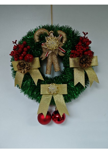 Yılbaşı Kapı Süsü Çelenk Yeni Yıl Noel Dekoratif Kapı Süsü - 30 cm - KS011