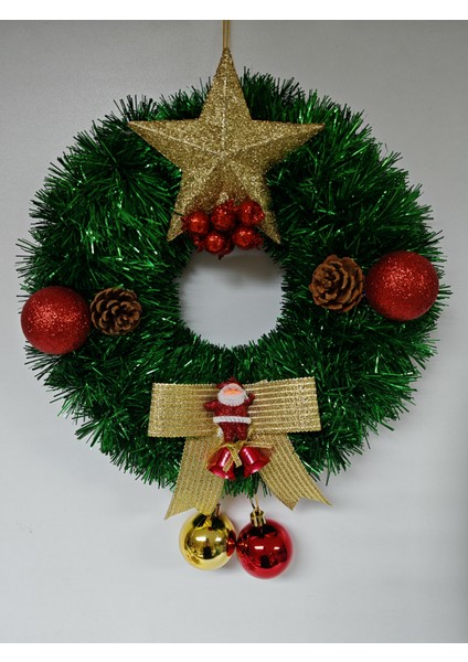 Yılbaşı Kapı Süsü Çelenk Yeni Yıl Noel Dekoratif Kapı Süsü - 30 cm - KS013