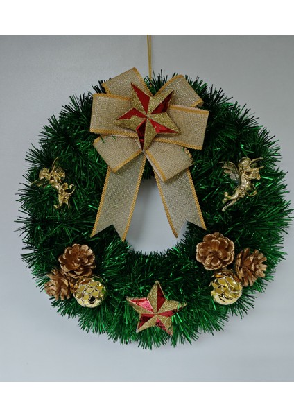 Yılbaşı Kapı Süsü Çelenk Yeni Yıl Noel Dekoratif Kapı Süsü - 30 cm - KS010