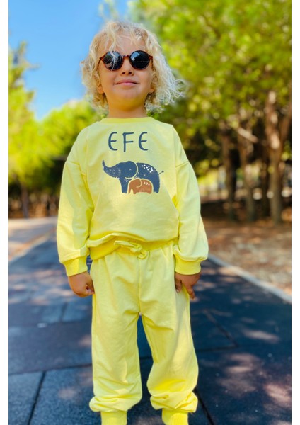 Isme Özel Pamuklu Fil Baskılı Eşofman Takımı