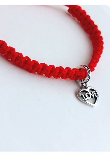 Gümüş Kırmızı Ip Kalp Love Tasarım Charm Kadın Bileklik Yılbaşı Yeni Yıl Hediye