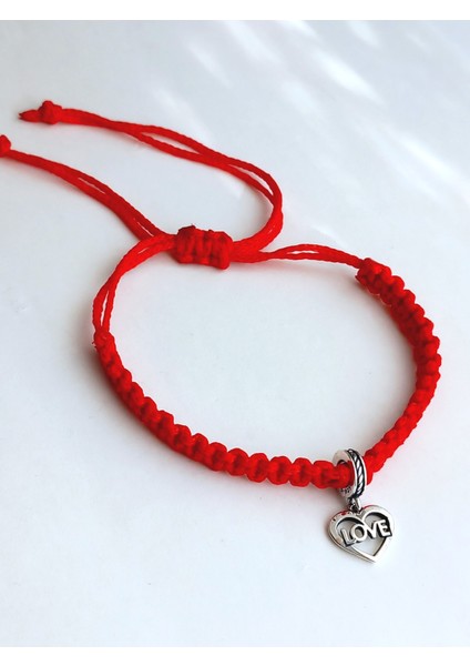 Gümüş Kırmızı Ip Kalp Love Tasarım Charm Kadın Bileklik Yılbaşı Yeni Yıl Hediye