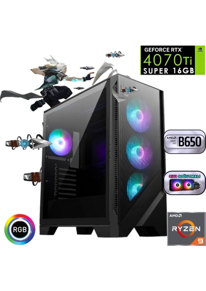 Ryzen 9 9900X 32GB Ddr5 1tb SSD Rtx 4070 Ti Super B650 240MM Sıvı Soğutma Oyun Bilgisayarı