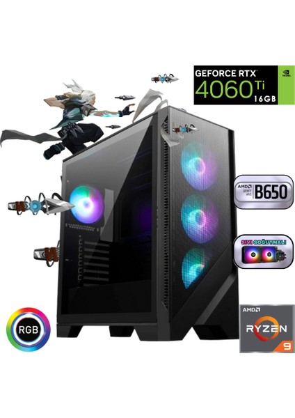 Ryzen 9 9900X 32GB Ddr5 1tb SSD Rtx 4060TI 16G B650 240MM Sıvı Soğutma Oyun Bilgisayarı