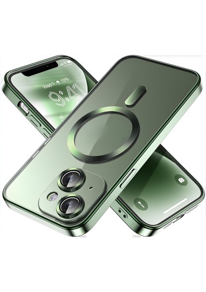 Apple iPhone 14 Kılıf Kamera Lens Korumalı Magsafe Şarj Kilifi Şeffaf Renkli Yumuşak Kapak