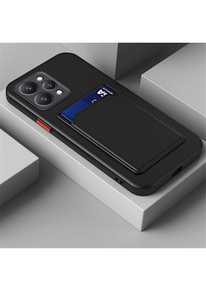 Xiaomi Redmi 12 Kamera Korumalı Kartlıklı Cüzdanlı Kırmızı Tuşlu Siyah Silikon Kılıf