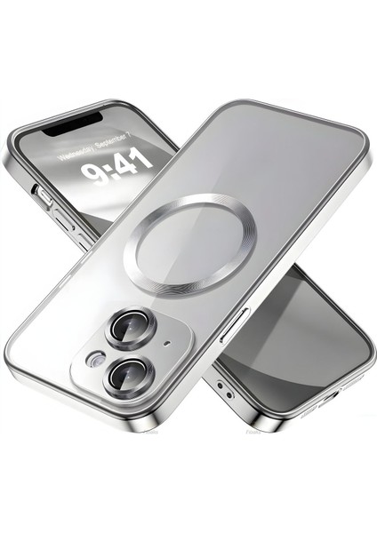 Apple iPhone 15 Plus Kılıf Kamera Lens Korumalı Logo Gösteren Arkası Şeffaf Parlak Kenarlı Kapak