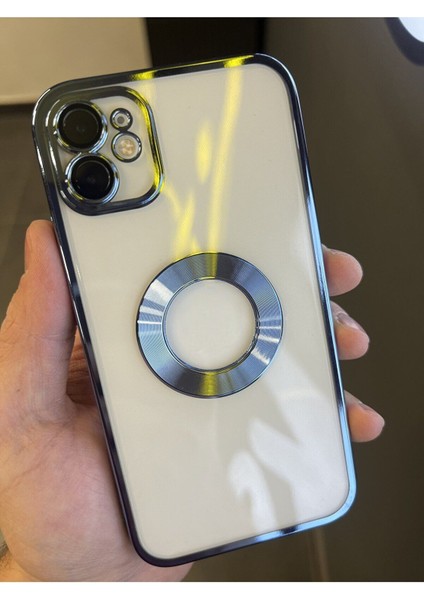 Apple iPhone 12 Kılıf Logo Gösteren Parlak Kenarlı Kamera Lens Korumalı Şeffaf Omega Silikon Kapak