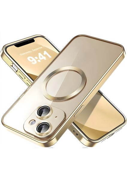 Apple iPhone 15 Kılıf Kamera Lens Korumalı Logo Gösteren Arkası Şeffaf Parlak Kenarlı Kapak