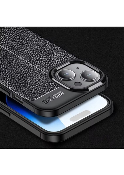 Apple iPhone 15 Kılıf Kamera Çıkıntılı Deri Görünümlü Dikiş Desenli Koruyucu Kapak Kilif