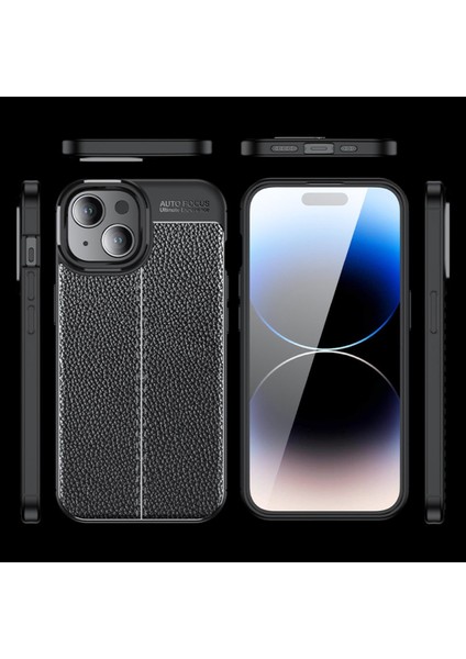 Apple iPhone 15 Kılıf Kamera Çıkıntılı Deri Görünümlü Dikiş Desenli Koruyucu Kapak Kilif