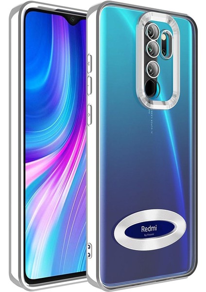 Xiaomi Redmi Note 8 Pro Kılıf Logo Gösteren Parlak Kenarlı Kamera Lens Korumalı Şeffaf Omega Silikon Kapak