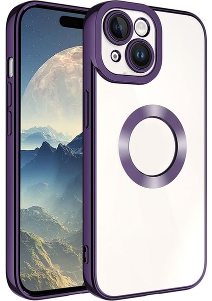 Apple iPhone 15 Plus Kılıf Kamera Lens Korumalı Logo Gösteren Arkası Şeffaf Parlak Kenarlı Kapak modelleri