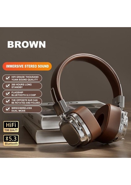 Katlanabilir Kafa Üstü Deri Kemerli Mikrofonlu Bluetooth 5.3 Kulaklık Uzun Süre Kullanım Smy-63