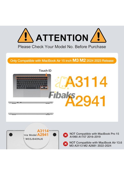 Apple Macbook Air 2023 M2 Çip 15 Inç A2941 Uyumlu Kristal Şeffaf Transparan Koruyucu Kapak