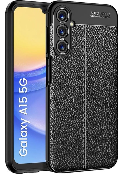 Samsung Galaxy A15 Kılıf Kamera Çıkıntılı Deri Görünümlü Dikiş Desenli Koruyucu Kapak Kilif