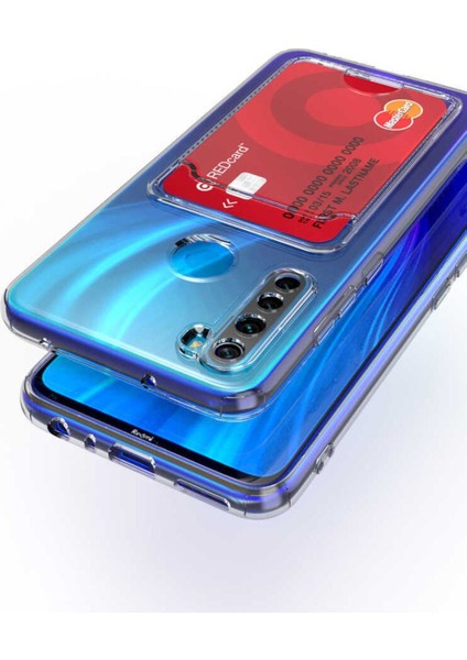 Xiaomi Redmi Note 8 Kılıf Kartlıklı Cüzdanlı Kamera Korumalı Şeffaf Renksiz Esnek Silikon Kapak