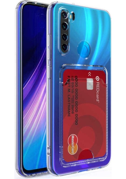 Xiaomi Redmi Note 8 Kılıf Kartlıklı Cüzdanlı Kamera Korumalı Şeffaf Renksiz Esnek Silikon Kapak