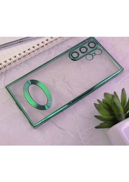 Samsung Galaxy S22 Ultra Kılıf Kamera Lens Korumalı Şeffaf Renkli Logo Gösteren Parlak Kapak