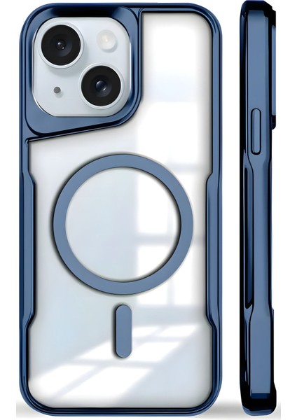 Apple iPhone 15/14/13 Kılıf Prizma Kamera Çıkıntılı Magsafe Şarj Destekli Mat Renkli Şeffaf Kapak
