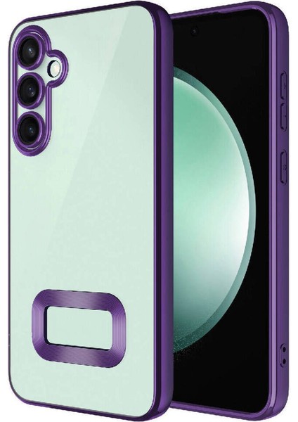Samsung Galaxy S23 Fe Kılıf Kamera Lens Korumalı Şeffaf Renkli Logo Gösteren Parlak Kapak