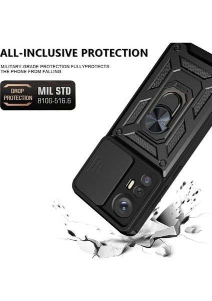 Xiaomi Mi 12 Pro Uyumlu Kılıf Kamera Korumalı Sürgülü Yüzüklü Armor Military Tank Zırhlı