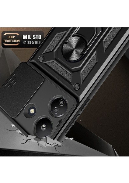 Xiaomi Redmi 13C Kılıf Kamera Korumalı Sürgülü Yüzüklü Armor Military Tank Koruyucu Kapak modelleri