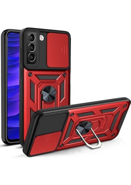 Samsung Galaxy S22 Plus Uyumlu Kılıf Kamera Korumalı Sürgülü Yüzüklü Armor Military Tank Zırhlı