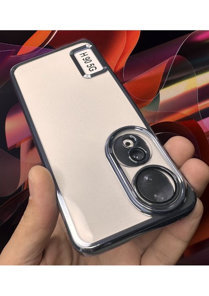 Honor 90 Uyumlu Kılıf Kamera Lens Korumalı Şeffaf Renkli Logo Gösteren Parlak Kapak