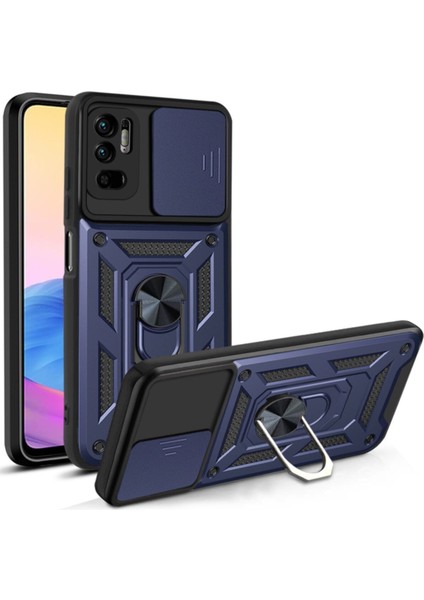 Xiaomi Poco M3/xiaomi Redmi 9t Uyumlu Kılıf Kamera Korumalı Sürgülü Yüzüklü Armor Military Tank Zırh