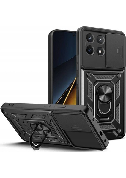 Poco X6 Pro 5g Kılıf Kamera Korumalı Sürgülü Yüzüklü Armor Tank Kapak